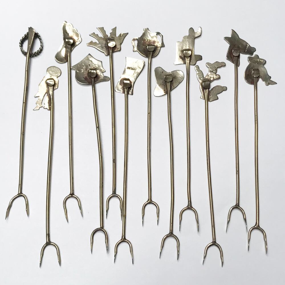 VTG 12 Vintage Sterling Silver Mexican Appetizer Cocktail Hors D'oeuvres Forks - Picture 11 of 13